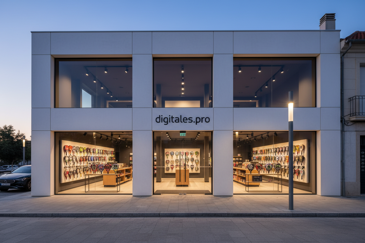 arma un local de palas de padel que digitales.pro en la entrada. Sin rebordes, solo en negro las letras